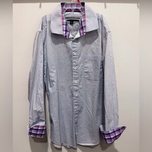 Report Collection Boys Button Up Long Sleeve Dress Shirt Patterned Cuffs Size 12